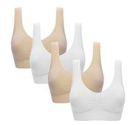 Vermilion Bird Women's 3 Pack Seamless Comfortable Sports Bra with Removable Pads, 4 Pack:White*2 Beige*2, 5X-Large
