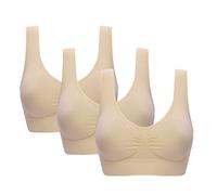 Vermilion Bird Women's 3 Pack Seamless Comfortable Sports Bra with Removable Pads, Beige, S