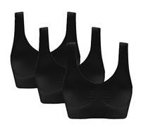 Vermilion Bird Women's 3 Pack Seamless Comfortable Sports Bra with Removable Pads, Black, L