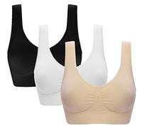 Vermilion Bird Women's 3 Pack Seamless Comfortable Sports Bra with Removable Pads, Black &White &Nude, S