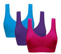 Vermilion Bird Women's 3 Pack Seamless Comfortable Sports Bra with Removable Pads, Red &Blue &Purple, 5X-Large