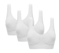 Vermilion Bird Women's 3 Pack Seamless Comfortable Sports Bra with Removable Pads, White, M