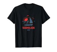 Vermilion Ohio Sailboat Sunset Design Value Graphic T-Shirt, Men, Black, M