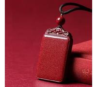 Vermilion Rectangle Safe and Sound Pendant Necklace Cinnabar Mascot Women's Men's Birth Year Necklace Attract Good Luck Wealth Jewelry Gift(Trumpet)