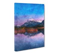 Vermillion Lakes In Banff Canada Painting Modern Canvas Wall Art Print Ready to Hang, Framed Picture for Living Room Bedroom Home Office Décor, 24x16 Inch (60x40 cm)