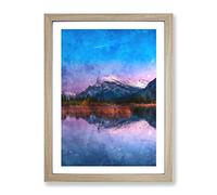 Vermillion Lakes In Banff Canada Painting Modern Framed Print | A4 Oak Framed Wall Art | Ready to Hang | Modern Historical Picture | Living Room Bedroom Lounge Office