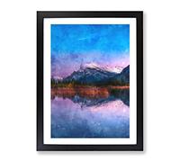 Vermillion Lakes In Banff Canada Painting Modern Framed Wall Art Print, Ready to Hang Picture for Living Room Bedroom Home Office Décor, Black A4 (34 x 25 cm)
