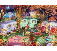 Vermont Christmas Company Camping in The Fall Jigsaw Puzzle 1000 Piece - Autumn Themed Puzzle for Adults Featuring Retro Campers - Randomly Shaped and Fully Interlocking Pieces