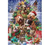 Vermont Christmas Company Christmas Pets Jigsaw Puzzle 550 Piece - Holiday Puzzle with Randomly Shaped & Interlocking Pieces - 24" x 18"