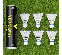 Vermont Club 100 Badminton Shuttlecocks Set | 77/78/79 Speed | Cork Tip & Synthetic Skirt Shuttlecock | Club & Fun Play | High Visibility Yellow or White | 6 Pack (79 (Fast) Speed, White)