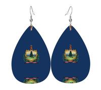 Vermont State Flag Elegant Dangling Teardrop Earrings for Women, Lightweight Leather Earrings, Versatile Everyday Design