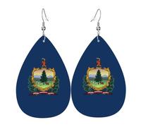 Vermont State Flag Leather Earring. Stylish teardrop shape, perfect for women, and a great decorative choice for parties and holidays.