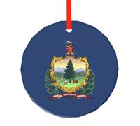 Vermont State Flag Print Christmas Round Glass Pendant, Easter Holiday Party & Company Family Gathering Decoration