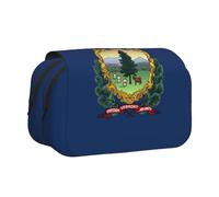 Vermont State Flag Print Double Clamshell Pen Case, Zipper Pockets, Large Capacity For Art Supplies & Travel