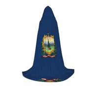 Vermont State Flag Print Unisex Hooded Cape Cloak, Long Robe with Hood for Halloween, Cosplay, Vampire, Witch Costumes, Black, Medium