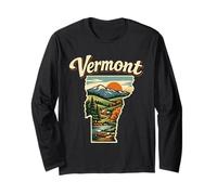 Vermont State Sunset Mountain Camping Lake Scene Long Sleeve T-Shirt