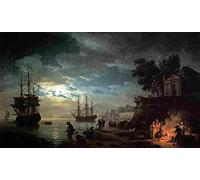 vern Seaport by Moonlight Art Poster Print A4