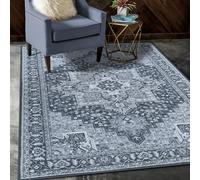 Vernal 90 cm X 150 cm Aurelia Grey Machine Washable Rug | Traditional Vintage Floral Rug for Bedroom, Living Room, Kitchen, Dinning, Hallway, Entryway, Laundry & Kids Room