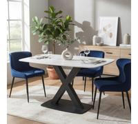 Vernal Dining Set - 4 Seater - 130cm - White Sintered Stone - 4 Langley Blue Fabric Chair