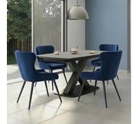 Vernal Extending Dining Set - 4-8 Seater - 140cm-200cm - Grey Sintered Stone - 4 Langley Blue Fabric Chair
