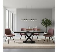 Vernal Extending Dining Set - 4-8 Seater - 140cm-200cm - Grey Sintered Stone - 4 Malcom Pink Fabric Swivel Chair