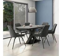 Vernal Extending Dining Set - 6-8 Seater - 160cm-240cm - Grey Sintered Stone - 6 Claflin Dark Grey Fabric Chair