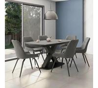 Vernal Extending Dining Set - 6-8 Seater - 160cm-240cm - Grey Sintered Stone - 6 Claflin Grey Fabric Chair
