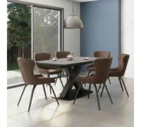 Vernal Extending Dining Set - 6-8 Seater - 160cm-240cm - Grey Sintered Stone - 6 Langley Brown Faux Leather Chair