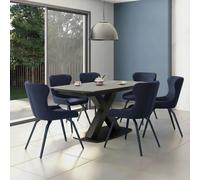 Vernal Extending Dining Set - 6-8 Seater - 160cm-240cm - Grey Sintered Stone - 6 Langley Grey Faux Leather Chair