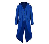 VERNASSA Tailcoat Steampunk Gothic Vintage Jacket, Men's Victorian Halloween Costume Coat, Blue, L