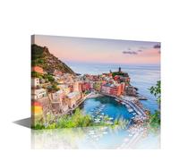 Vernazza Village Pictures for Bedroom Cinque Terre National Park Poster Prints on Canvas Italy Wall Art 1 Piece Home Decorations for Living Room Framed and Stretched Ready to Hang (16''Wx 24''H)