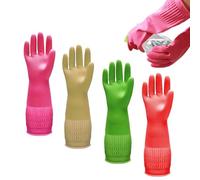 Vernerth Rubber Gloves Medium - 4 Pairs Durable Heavy Duty Washing Up Gloves, Extra-Long Waterproof Cleaning Gloves with Anti-Slip Grip, Soft Lining for Dishwashing, Gardening, Car Wash & More