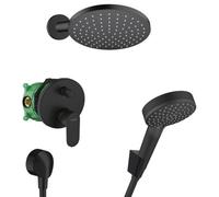 Vernis Blend All-in-1 shower set with 2 spray hand shower + arm and 20cm head shower, matt black (VernisBlendNoirMat-1)