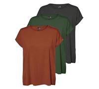 VERO MODA Aware AVA Short Sleeve T-Shirt, Pack of 3 (Picante, Grape Leaf, Dark Grey Melange), L