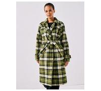 Vero Moda Check Long Wool Textured Coat, Green, Size M, Women Green