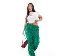 VERO MODA CURVE Womens textured wide leg trousers in green - Size EU 52 (Mens)