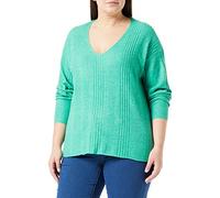 VERO MODA CURVE Women's VMINNIE LS V-Neck Pullover GA Boo Curve Knit Sweater, Bright Green/Detail: Melange, 16/18