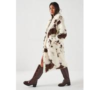 Vero Moda Faux Fur Cow Print Coat, Cream, Size Xs, Women Cream