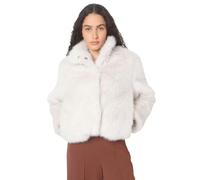 VERO MODA Faux Fur Jacket with High Mandarin Collar, Press Stud Fastening, cream, S