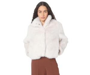 VERO MODA Faux Fur Jacket with High Mandarin Collar, Press Stud Fastening, cream, S