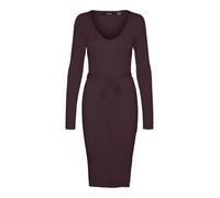 VERO MODA Women's Vmsaba Rib Ls V-Neck Belt Dress Ga Noos Knit, Winetasting, XL