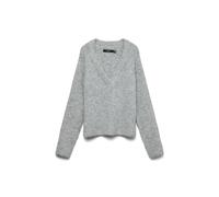 VERO MODA Vmnovah Rib LS V-Neck Pullover Noos, Medium Grey Melange, S
