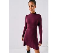 Vero Moda Ribbed Long Sleeve Funnel Neck Skater Dress, Red, Size L, Women Red