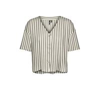 VERO MODA VMJESMILO Women's Shirt Blouse V-Neck Short Sleeve Shirt Business Top with Button Placket, Birch/AOP: Heidi, L