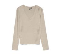 VERO MODA Vmlava Glitter LS V-Neck Top Stripe Ga, Oatmeal, M
