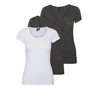 VERO MODA Vmmaxi My Soft Ss U-Neck Ga 3Pack 10247489, for Women (Gray (2X Dark Gray Melange/ 1X White), Medium)