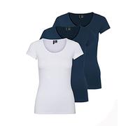 VERO MODA Vmmaxi My SS Noos Women’s Soft Scoop Neck T-Shirt, Blue (2 x Insignia Blue/ 1 x White), M