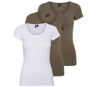 VERO MODA Vmmaxi My SS Noos Women’s Soft Scoop Neck T-Shirt, Brown/White (2 x Bungee Cord/1 x Bright White)., Large