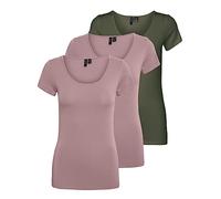 VERO MODA Vmmaxi My SS Noos Women’s Soft Scoop Neck T-Shirt, Multicoloured (2 x Woodrose / 1 x Dusty Olive), XXL