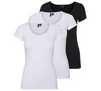 VERO MODA Vmmaxi My SS Noos Women’s Soft Scoop Neck T-Shirt, White/Black (2 x Bright White / 1 x Black)., S